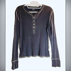 GAP Dark Navy Long-Sleeve Henley with Contrast Stitching